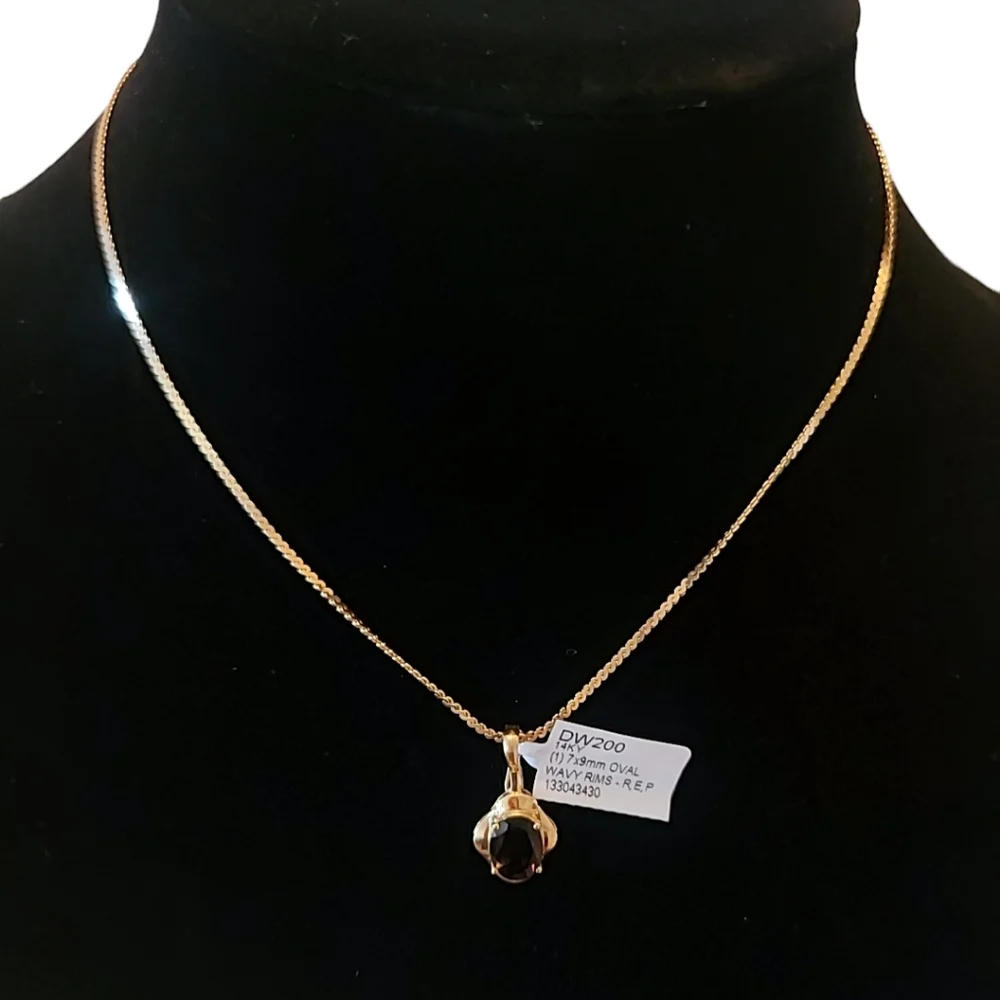 14K Solid Italian Yellow Gold Natural Smoky Topaz Necklace - Picture 1 of 5